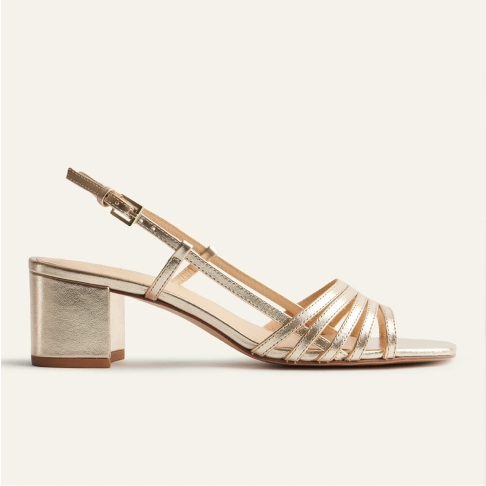 Eleonora Sling Back Block Heel Sandal in Gold